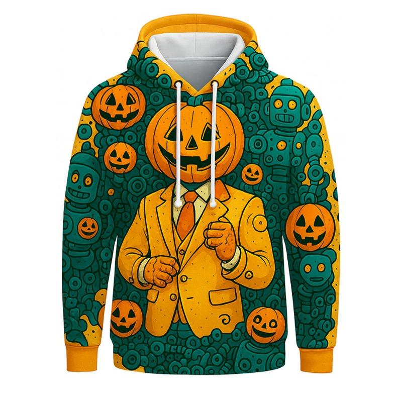 New in Hoodies & Sweatshirts Men Hoodie Print Halloween Pumpkin Man Style Pattern Design Innovative Casual Wear Y2k Hoodies