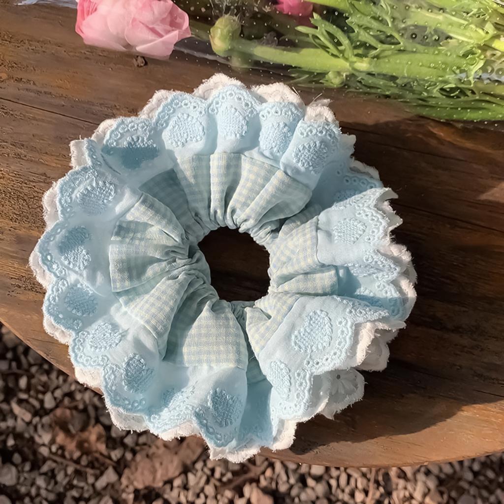 Sweet Lace Headband For Girls Light Blue Gentle Pleated Lace Hair Hoop Ponytail Maruko Hair Ring Large Intestine Hair Ring