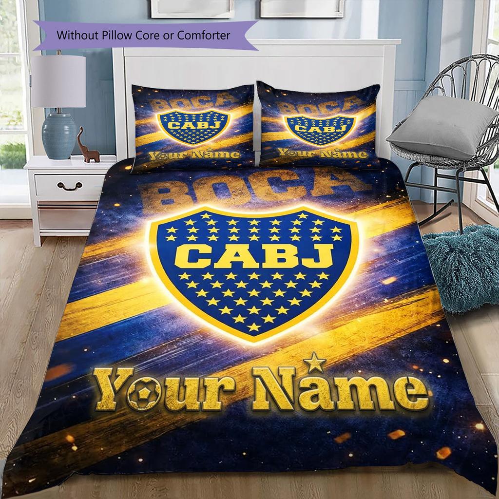 Boca Juniors Crest Custom Name Pattern Bedding Quilt Set Quilt Cover Pillowcase Home Birthday Gift(1 * duvet cover + 2 * pillowcase, without core)