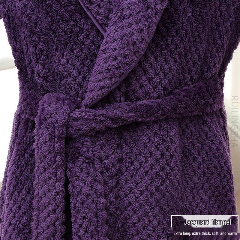 Extra langer Jacquard-Fleece-Bademantel für Paare - Dicker, warmer Fleece-Bademantel für Herren & Damen, Winterpyjama in Übergröße