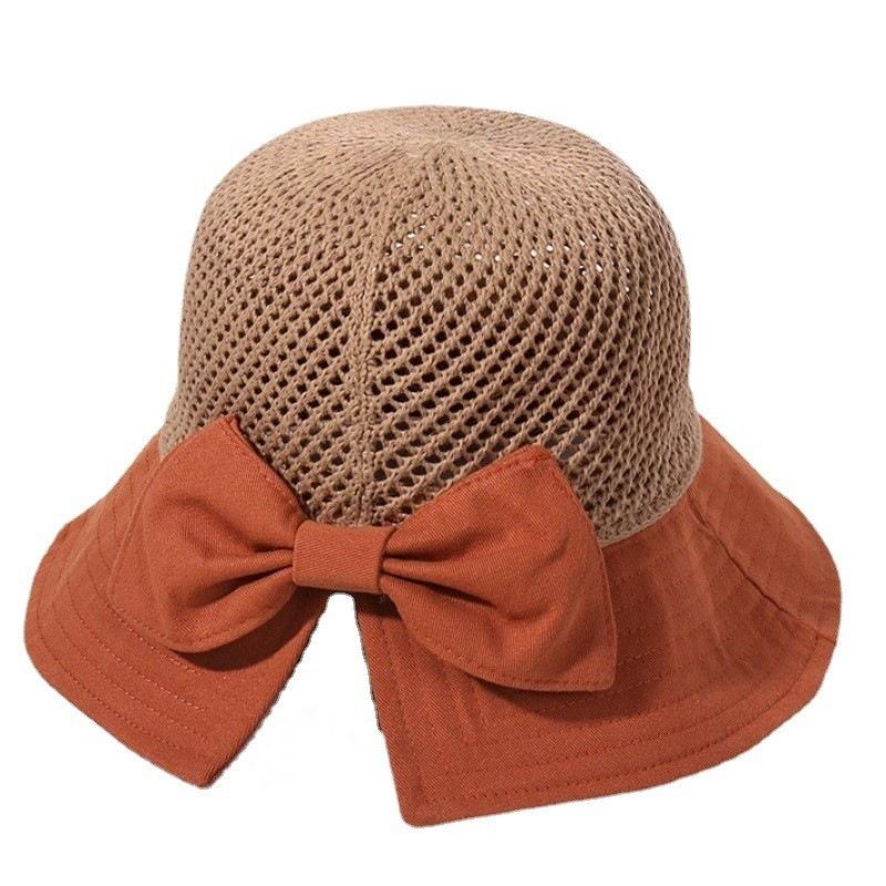 Summer Hats For Women Knitted Breathable Foldable Sun Hat With Bow Sun Protection Sunshade Korean Beach Hat Cap Travel New
