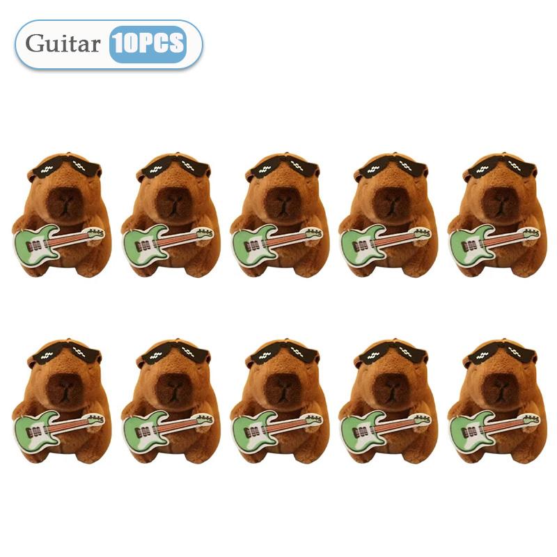 1-20PCS Cute Guitar Capybara Plush Toy Cartoon Guinea Pig Pendant Stuffed Doll Backpack Keychain Bag Car Key Ring Decor Kid Gift
