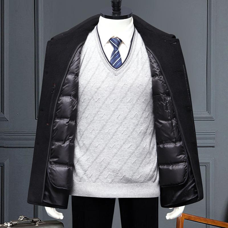 Winter cashmere coat men's short middle-aged and elderly business down jacket liner jacket thick woolen coat