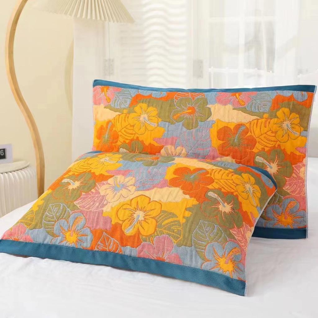 Gauze Multi-layer Pillow Towel Colored Woven Jacquard Cotton Student Children Couple Home Soft and Comfortable Large Pillow Towel