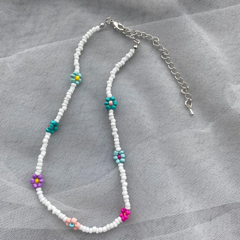 Bohemia Style Colorful Flower Beads Necklace for Women Girls Summer Vacation Decorations Necklace Beach Party Jewelry Gifts New