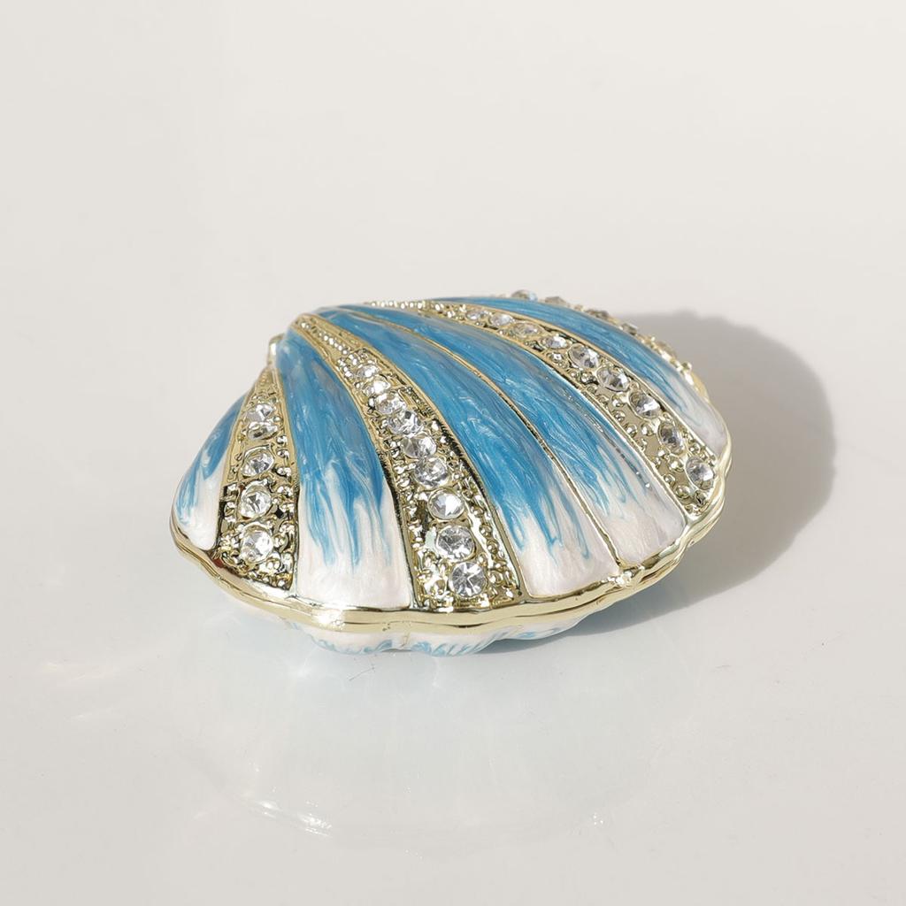 Scatola Portagioie a Forma di Conchiglia Blu Regalo Festa della Mamma Lega Scatola Portaoggetti Smalto Conchiglia Marina Scatolina