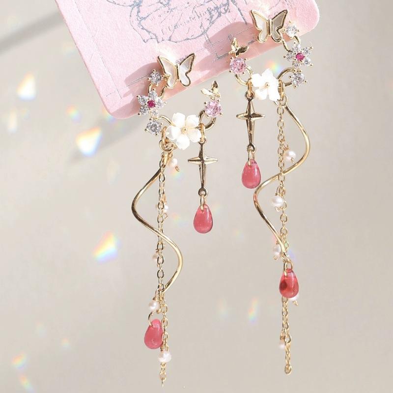 Cute Cat Bunny Butterfly Asymmetric Ear Clips No Piercing Pink Sakura Sweet Kawaii Ear Jewelry For Women