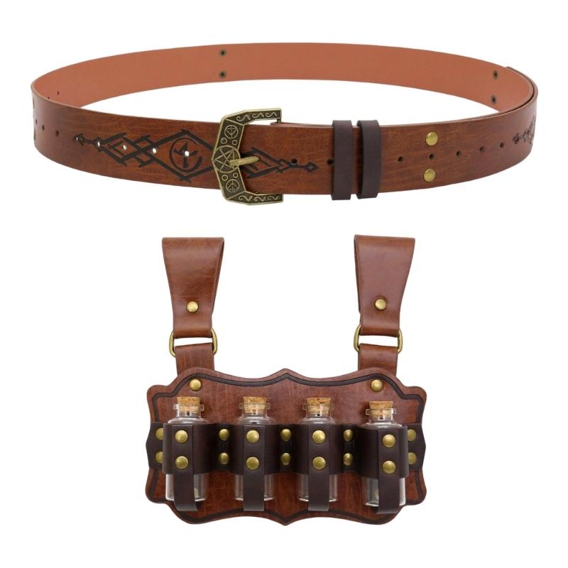 

PU Belt Set With Alchemies Vial For Role Play Costumes And Steampunk Accessories Halloween Cosplay
