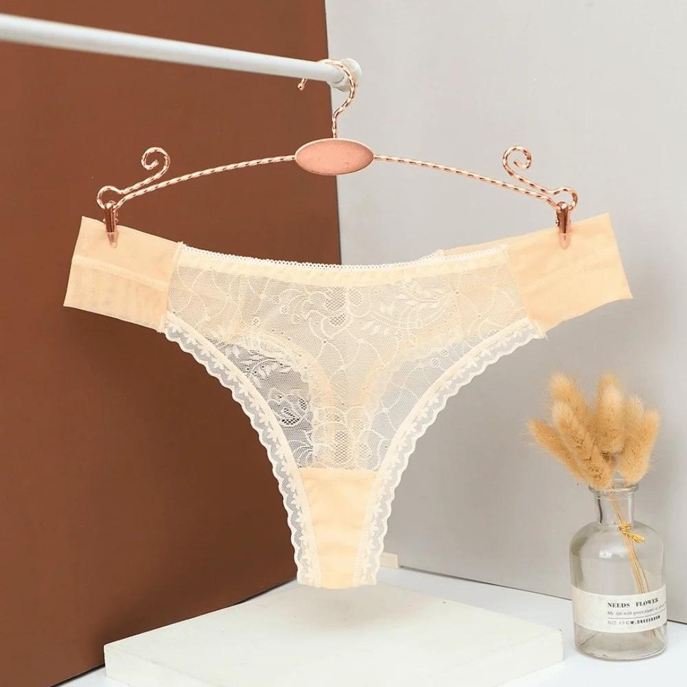 Low Waist Mesh Sheer Lace Thong Underpants Transparent Mesh Briefs Women Hollow Intimate Romantic T Panties Valentine's Day