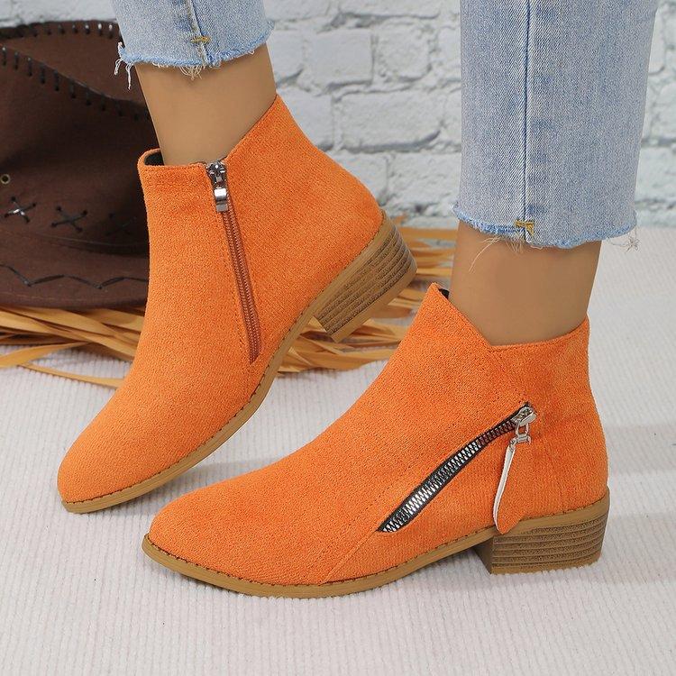 New Women's Wide Width Platform Martin Boots Solid Color Pointed Toe Side Zipper Ankle Boots Chunky Sole