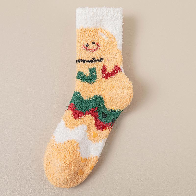 Coral Velvet Socks for Women Thickened Non-shedding Cartoon Furry Jacquard Sleeping Socks Floor Non-slip Warm Home Socks