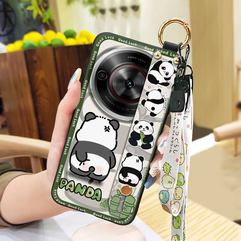 Wrist Strap Durable Phone Case For ZTE Blade A75 5G/Nubia Focus 5G/Calf 5G Cute Fashion Design Panda Soft case Silicone