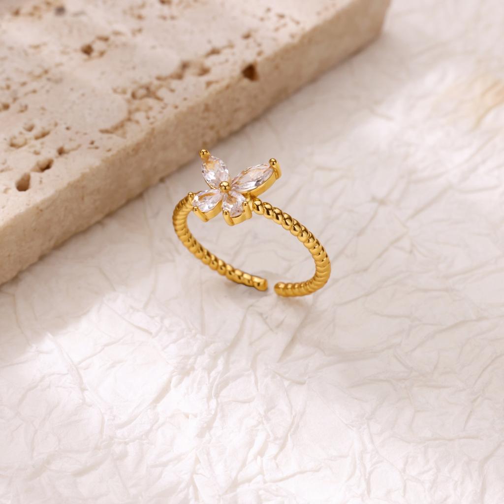 Luxuriöse vergoldete Edelstahl Geometrie Ringe für Damen Herren Offener verstellbarer Charm Fingerring Hochzeitsparty Mode Zirkon