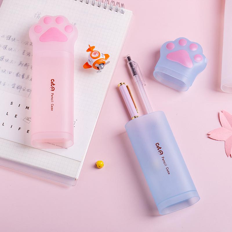 Cute Cat Paw Pencil Case - Soft, Frosted, Standable, and Customizable Cartoon Pencil Box
