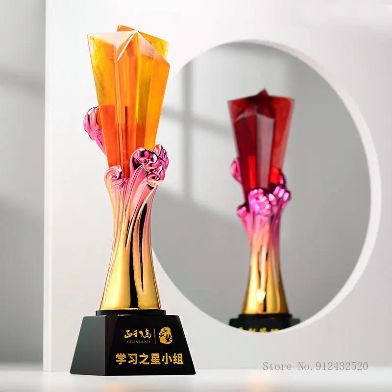 Customized Resin Crystal Trophy, Engraved Upscale, Annual Meeting Outstanding Employee Award Home Decoration, Creative, New, 1Pc