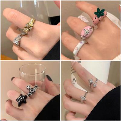 Y2K Retro Dopamin Süßer Cooler Emaille Verstellbarer Ring für Frauen und Paare