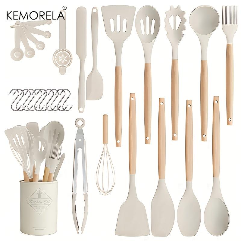 

30PCS Silicone Cooking Set Heat-Resistant Silicone Utensils with Wooden Handles Non-Stick Cookware Safe, Mother‘s Day Gift Set хаки