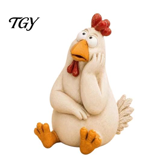 Durable Resin Garden Decor Funny Chicken Statue, Figurine, Farmhouse Outdoor Yard Statue Figures for Balcony Flowerpot, Lawn, Decoration