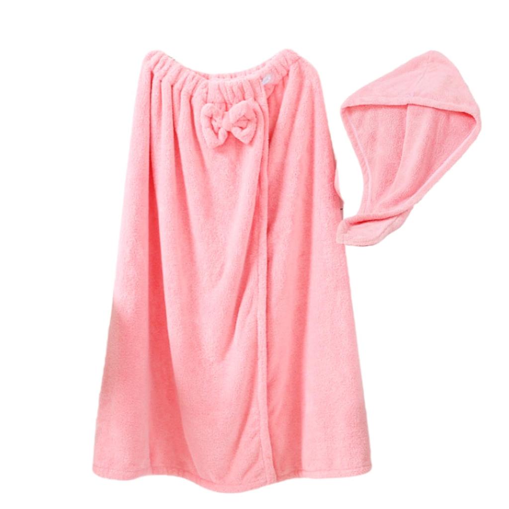 YUKIRA Wearable Bath Towel Robe Wrap for Women, Quick-Dry Microfiber Absorbent Bathrobe with Hair Drying Cap, Lightweight for Gym Pool Bath, Pink