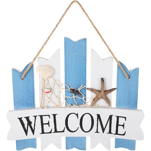 Zerodeko Door Handle Welcome Sign Front Door Hanging Sign Coastal Wall Art Decorative Door Board Farmhouse Welcome Sign Mediterranean Door Sign