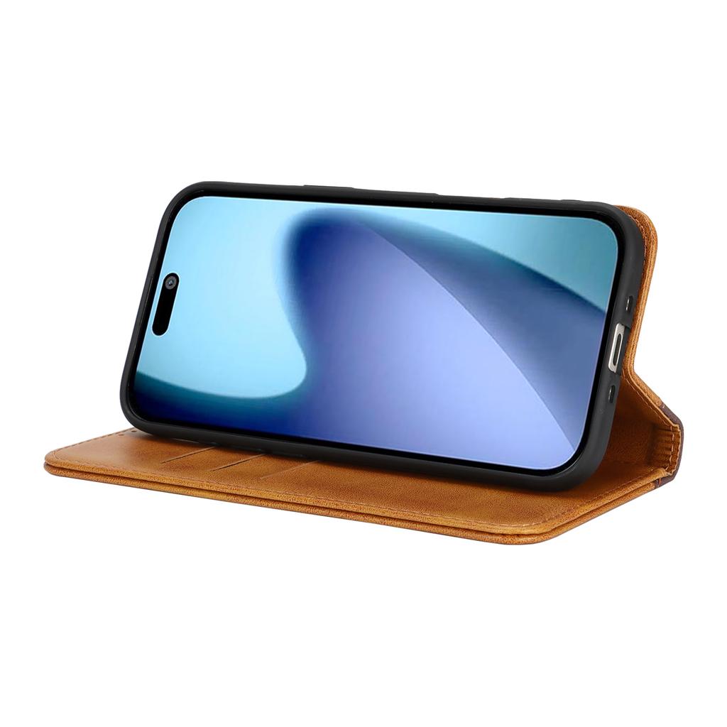 For iPhone 17 Case Calf Texture 3 Card Slots Color Splicing Leather Phone Cover