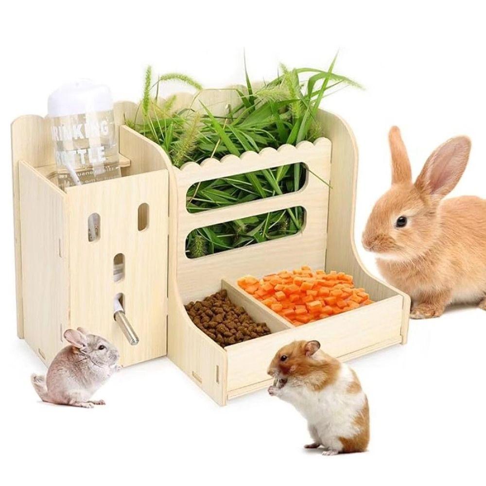 Detachable Wooden Grass Dispenser Bite Resistant Rabbit Hay Rack Cage Accessories