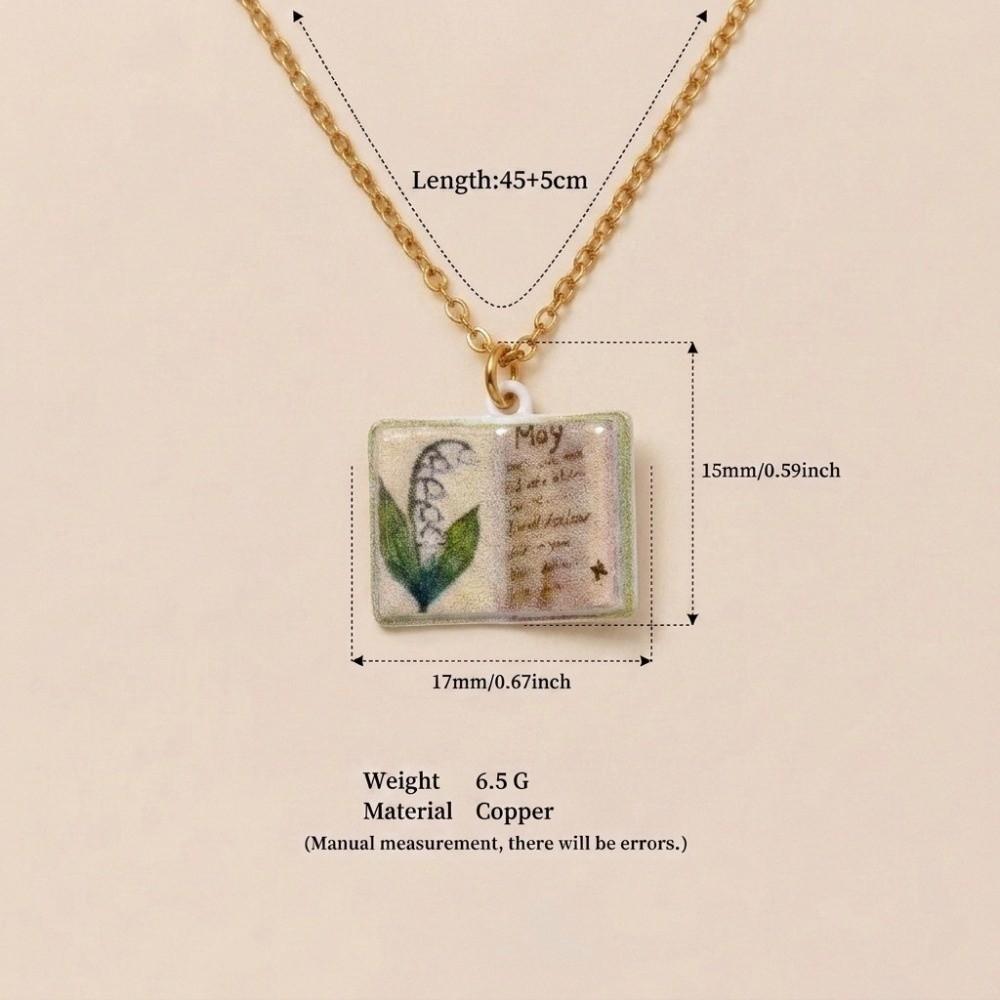Flowers Birthday Necklace Month Design Sense Necklace Vintage Book Pendant Necklace Jewelry