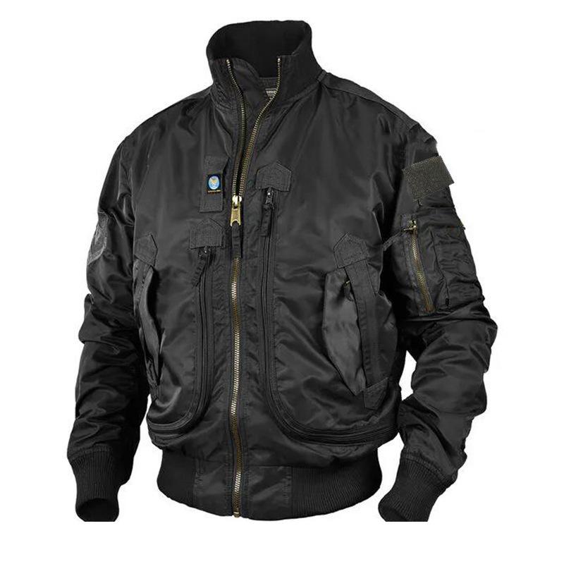 Herren Baseballkragen Militärfan Jacke, Luftwaffe Pilot Taktischer Stehkragen Lässiger Outerwear Mantel