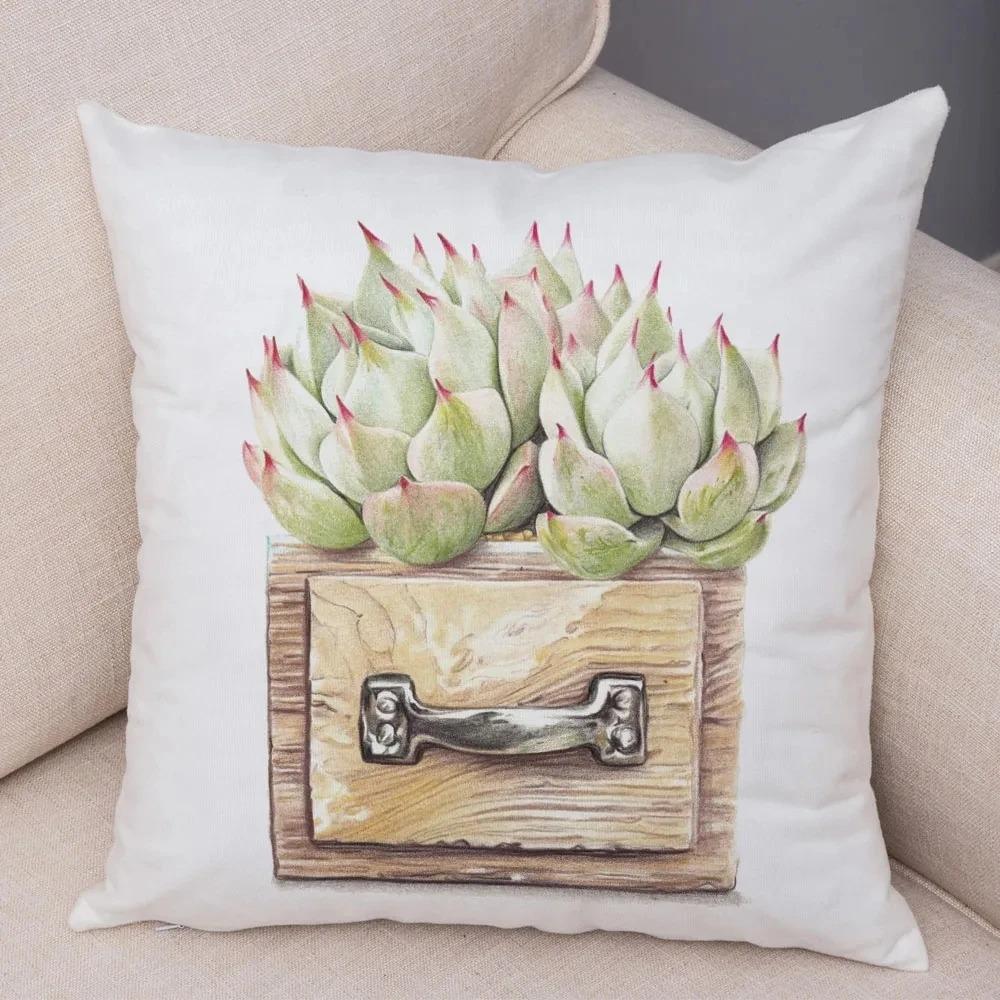 Watercolor Succulents Decorative Pillowcase Car Ornaments Office Living Room Sofa Home Pillowcase