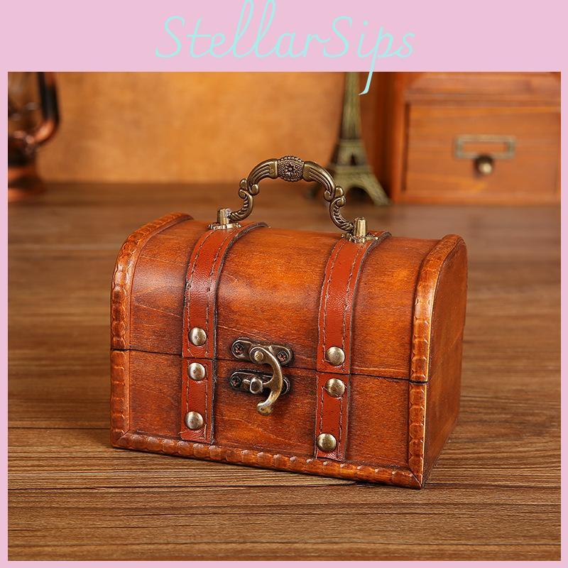 Vintage Wooden Trinket Box With Lid For Home Decor And Dustproof Storage