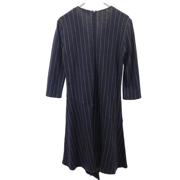 MAX&CO Striped Pattern Long sleeve wool blend one piece L Navy x yellow Women Used