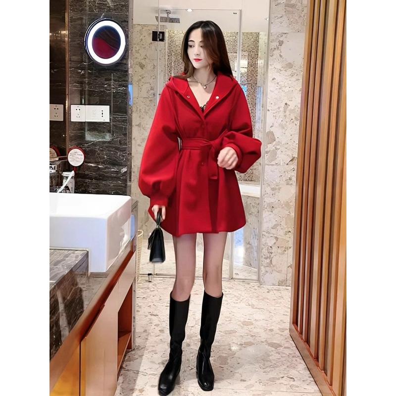 

Autumn and Winter New Fashionable Versatile Lantern Sleeve Jacket Women s Medium and Long Thickened Trench Coat S