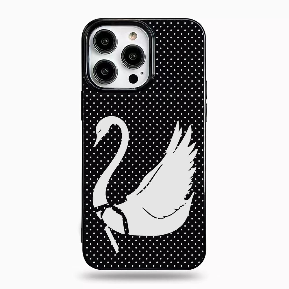 

Luxury Cute Burgundy Swan Phone Case for iPhone 17 16 15 14 13 12 11 Pro Max X XS XR XSMax Plus Air Glossy Film Hard PC Cover iPhone 15 ProMax