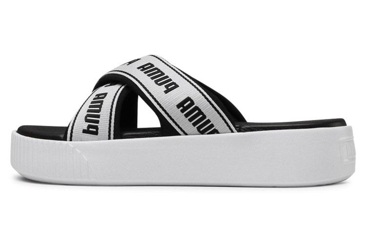 PUMA Platform Slide Tape Slippers For Black/White Women s 380677-01 37