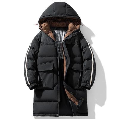 Große, mittellange bis lange Baumwolljacke für Herren im Winter, verdickte, warme und hitzebeständige Kleidung, Baumwolljacke mit Kapuze