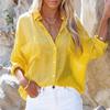 DIMANAF 2024 Nadměrná velikost Nová letní halenka Lněná móda Jednobarevná košile Dámská volná košile s dlouhým rukávem Žluté ležérní topy Trička