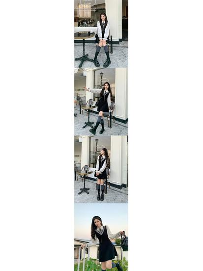 2025 Spring Arrival: Curvy Fit Polo Collar Dress with Bell Sleeves & Color Block Design – Elegant Short Skirt