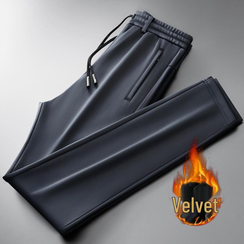 Men's Autumn Fleece-Lined Straight-Leg Elastic Sweatpants - Plus Size Casual Sports Pants