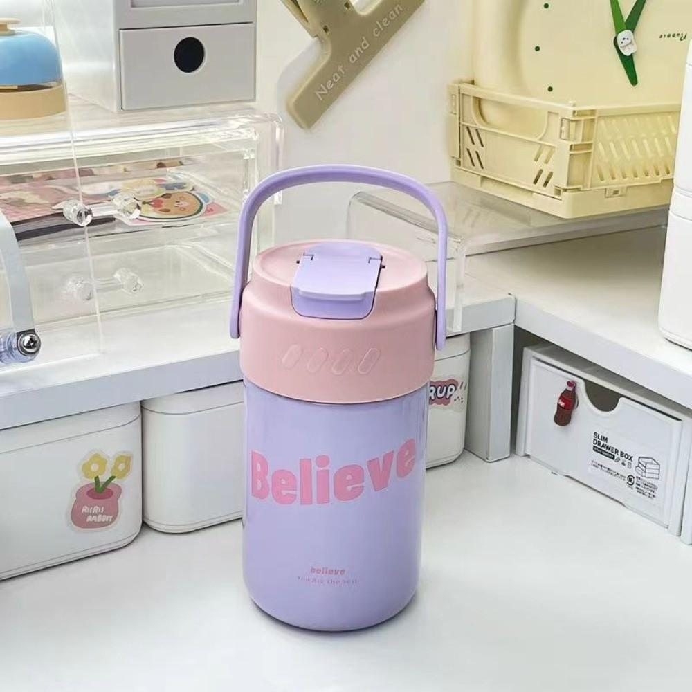 Foldable Straw Vacuum Insulated Bottle Stainless Steel Travel Tea Bottle Thermal Cup  Office Use