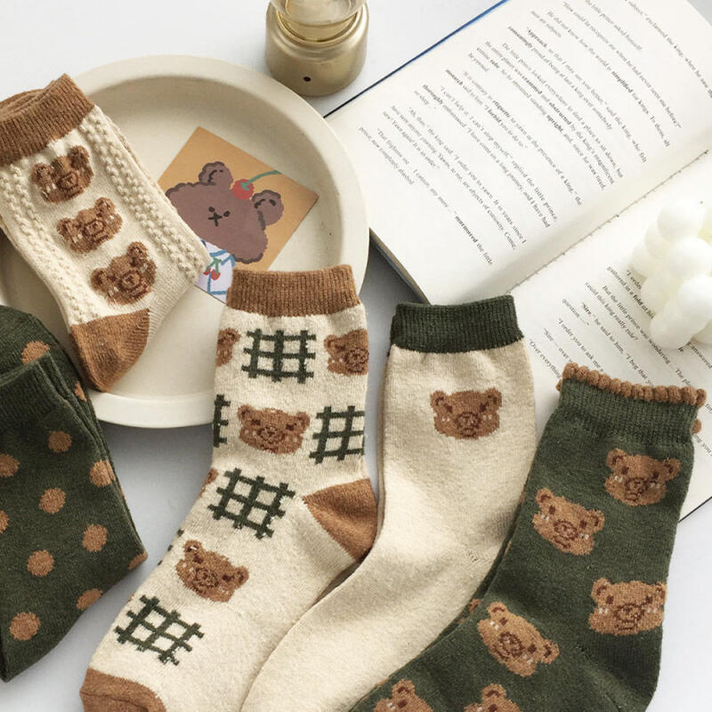 Grip Twist Bear Character Point Golji Socks 6 Pair Set