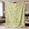 Vintage Floral Vines Throw Blanket Green Leaves Pink Wildflower Garden Bird Art Cozy Soft Cover For Couch Wingback Chair