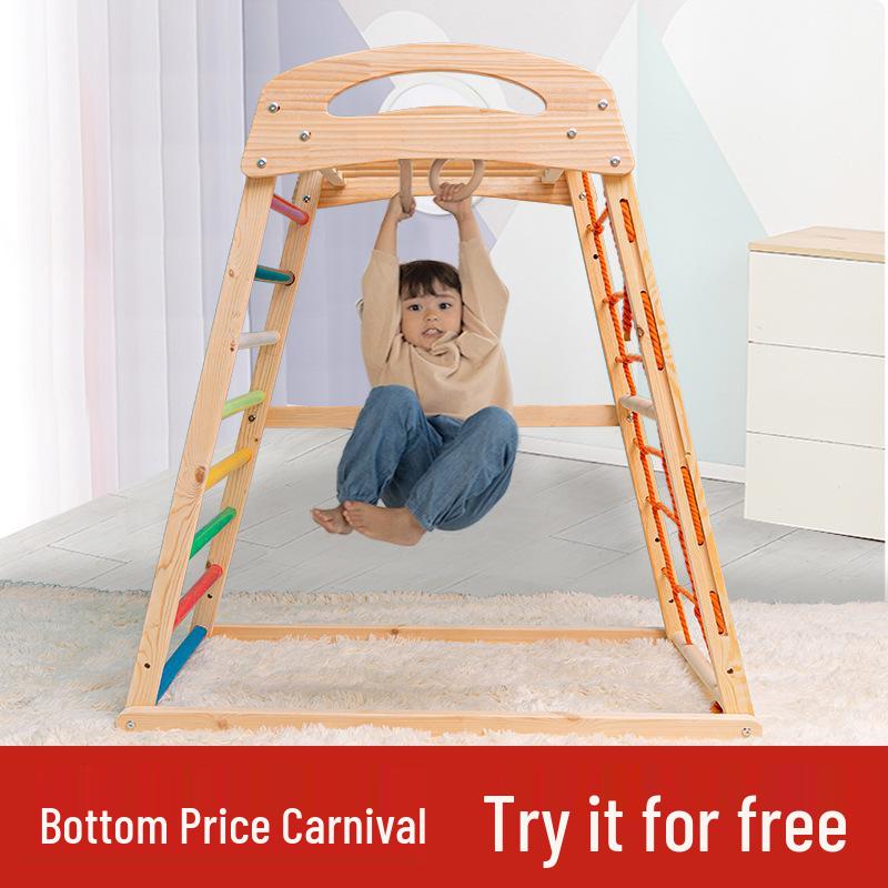 Indoor Wooden Climbing Frame with Slide & Swing for Kids