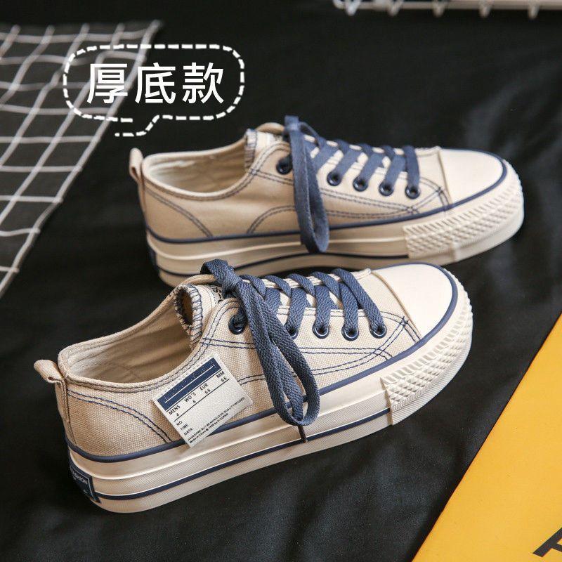 thick-soled low-top canvas shoes for women's spring new versatile shoes for children's leisure and students to increase the tide of board shoes