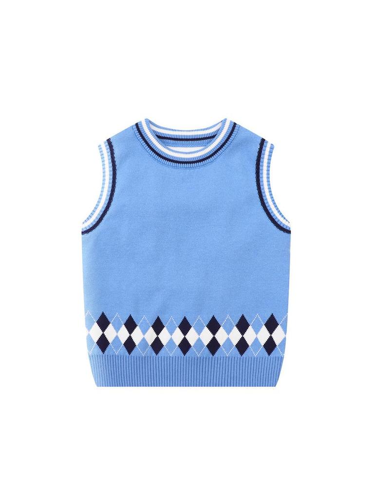 2025 Boys' Cartoon Knitted Sweater Vest - Korean Campus Style for Spring & Autumn