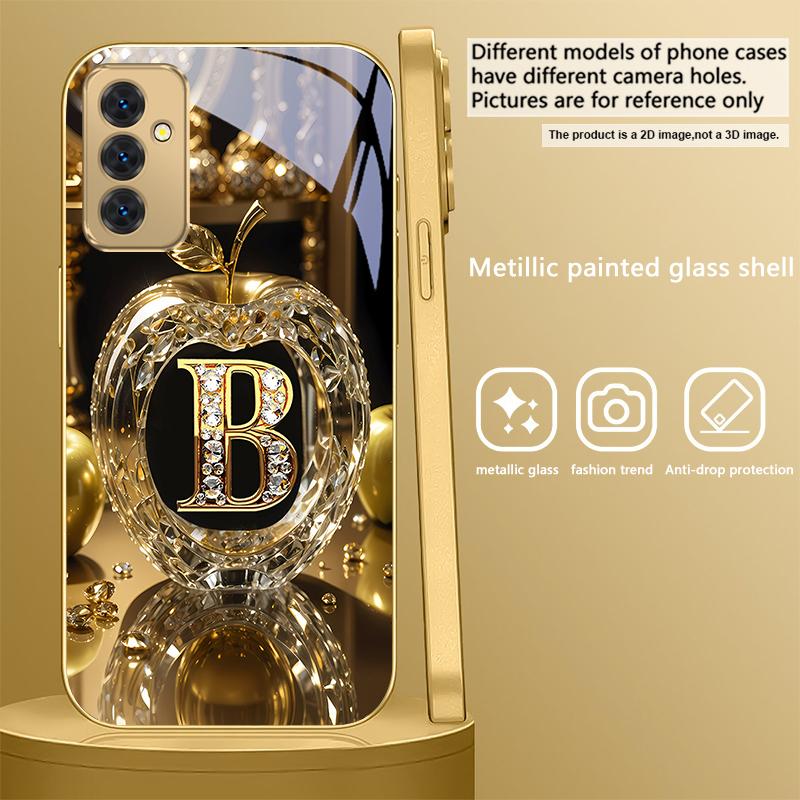 Kristallgyllene bokstav 'A' För Samsung Galaxy S 21 S22 S23 Plus S24 Ultra S20 FE 25Ultra S21+ S9+ 22Plus Gyllene glasfodral för telefon