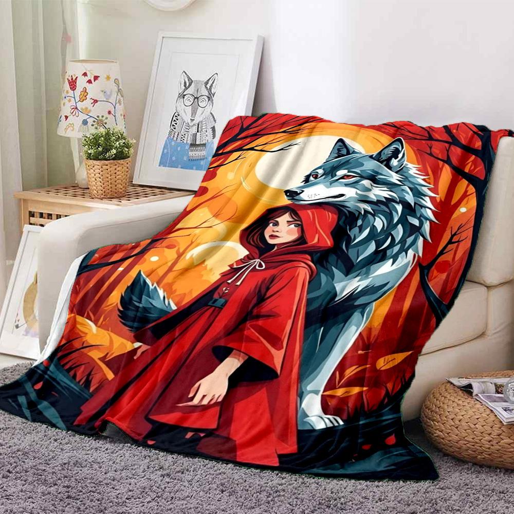 1pc Wolf and Red Hood Blanket - Lightweight Flannel Fleece with Digital Printing, Soft Warm for Sofa, Travel, Camping, Office yy251018294