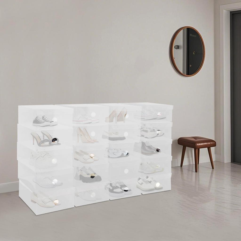 20-Piece Stackable Shoe Boxes – Flip-Top Design with Ventilation Holes – Translucent White Storage Organizer