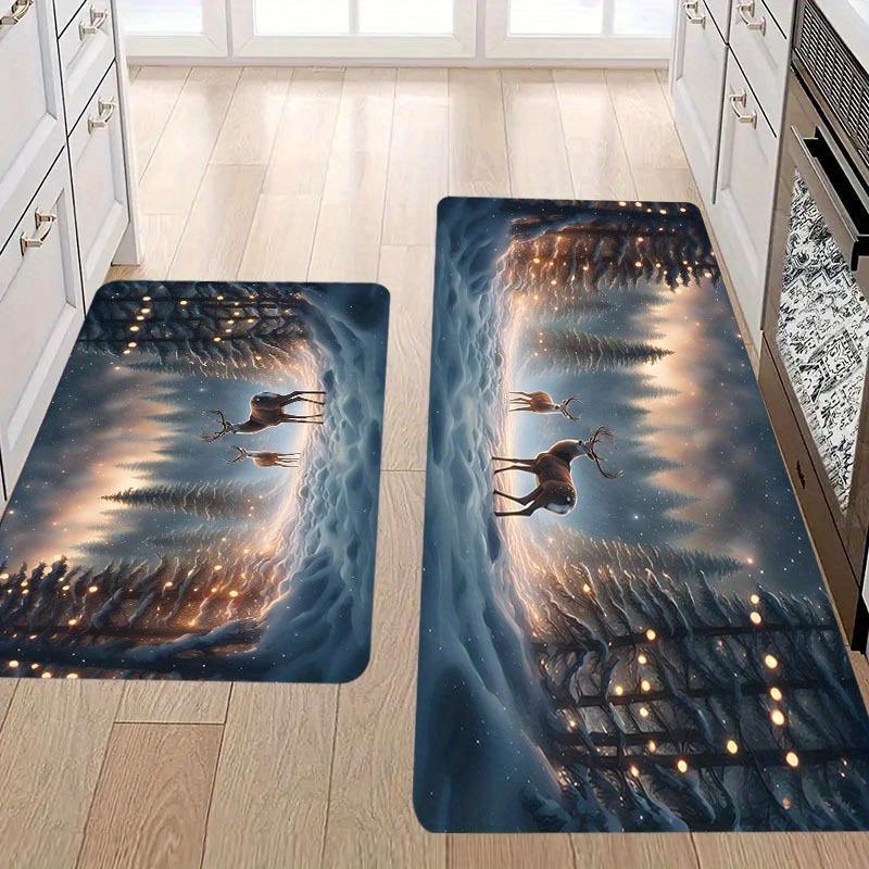1Pcs Anti Fatigue Kitchen Rugs Merry Christmas deer Print Waterproof Non-Slip Thick Cushioned Kitchen Mat Heavy Duty Comfort Standing Mat for Kitchen
