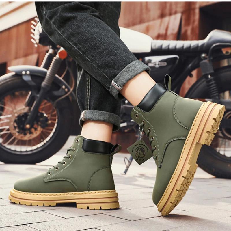 Men Waterproof Boots Footwear Resistant High Top Motorcycle Soft Bottom Work Clothes Anti Slip Yellow Cowboy High Quality Material for Durability