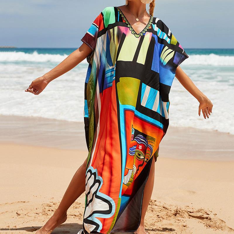 Europäische & Amerikanische Baumwolle Wasserzeichen-Druck Strand Sonnenschutz Überwurf Robe für Badeurlaube